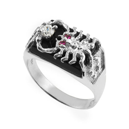 Sterling Silver Scorpion Black Onyx Cross Mens CZ Ring Karma Blingz