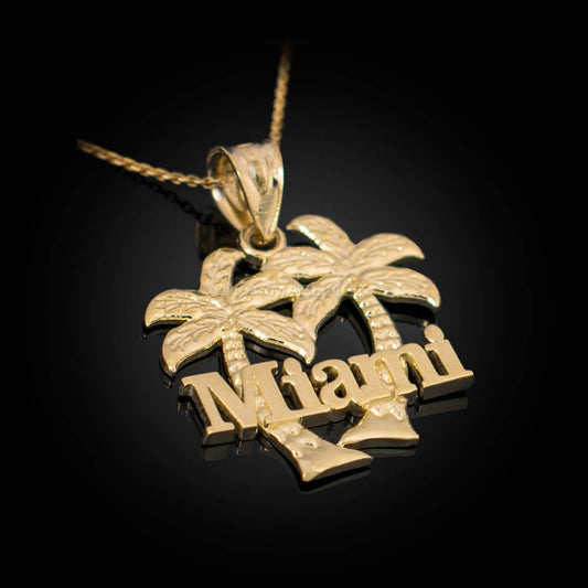 Gold Miami City Palm Trees Pendant Necklace (yellow, white, rose gold) Karma Blingz