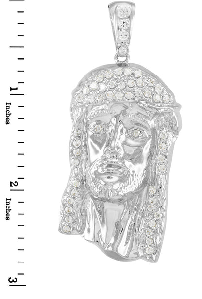 Iced Sterling Silver Jesus Face Mens CZ Pendant Karma Blingz
