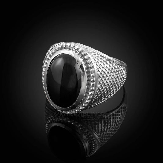 Sterling Silver Black Onyx Mens Statement Ring Karma Blingz