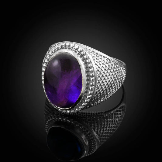 Sterling Silver Purple Amethyst Cabochon February Birthstone Ring Karma Blingz