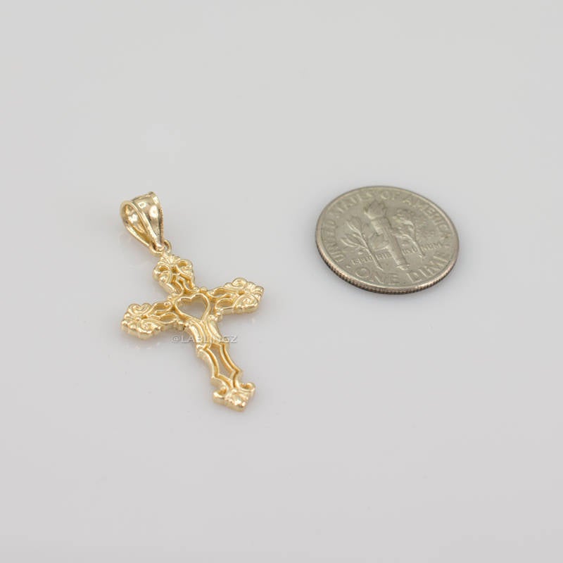 Gold Open Heart Cross Charm Pendant Necklace (yellow, white, rose gold, 10k, 14k) Karma Blingz