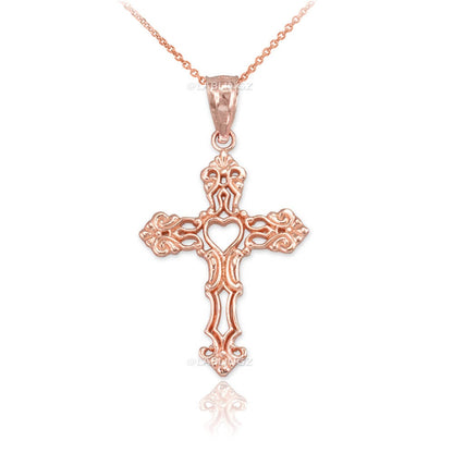 Gold Open Heart Cross Charm Pendant Necklace (yellow, white, rose gold, 10k, 14k) Karma Blingz