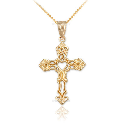 Gold Open Heart Cross Charm Pendant Necklace (yellow, white, rose gold, 10k, 14k) Karma Blingz