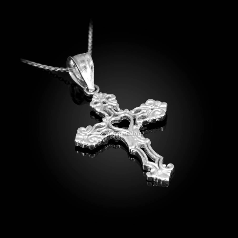 Sterling Silver Open Heart Cross Charm Pendant Necklace Karma Blingz
