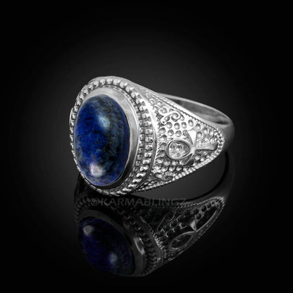 Sterling Silver Egyptian Ankh Cross Lapis Lazuli Gemstone Ring Karma Blingz