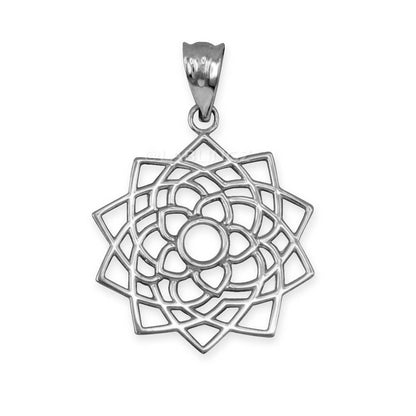 Sterling Silver Sahasrara (Unity) Chakra White Lotus Yoga Pendant Necklace Karma Blingz
