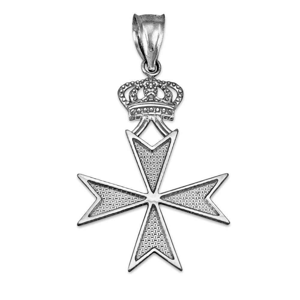 Gold Maltese Cross Imperial Crown Pendant Necklace (yellow, white, rose gold) Karma Blingz