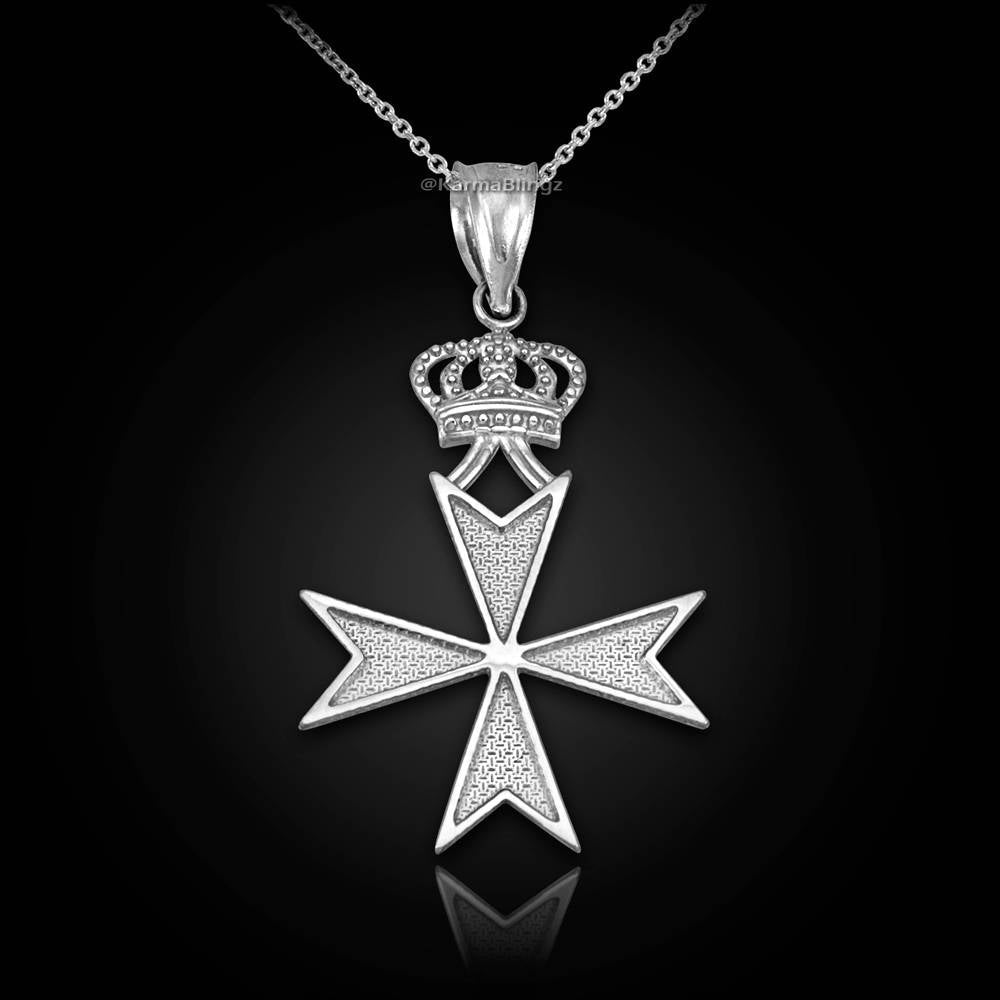 Gold Maltese Cross Imperial Crown Pendant Necklace (yellow, white, rose gold) Karma Blingz