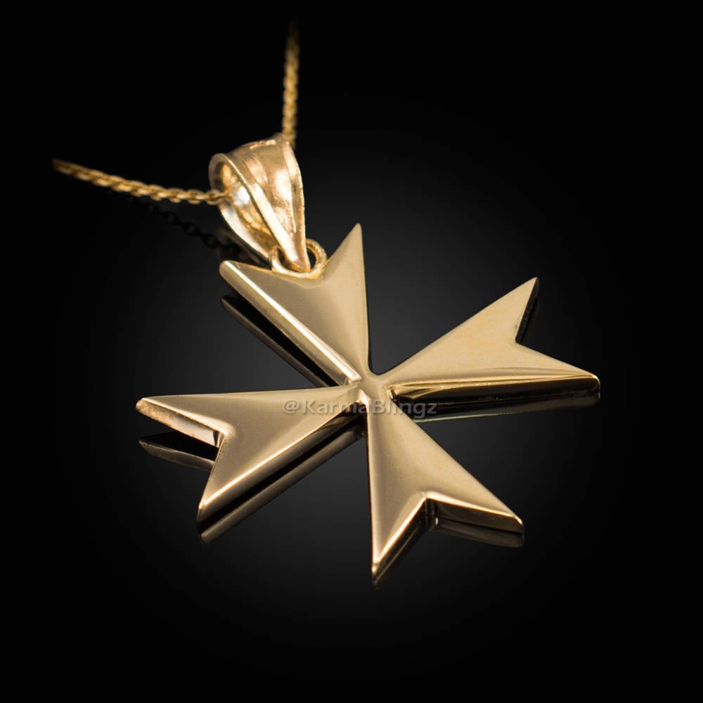 Gold Maltese Cross Pendant Necklace (yellow, white, rose gold) Karma Blingz