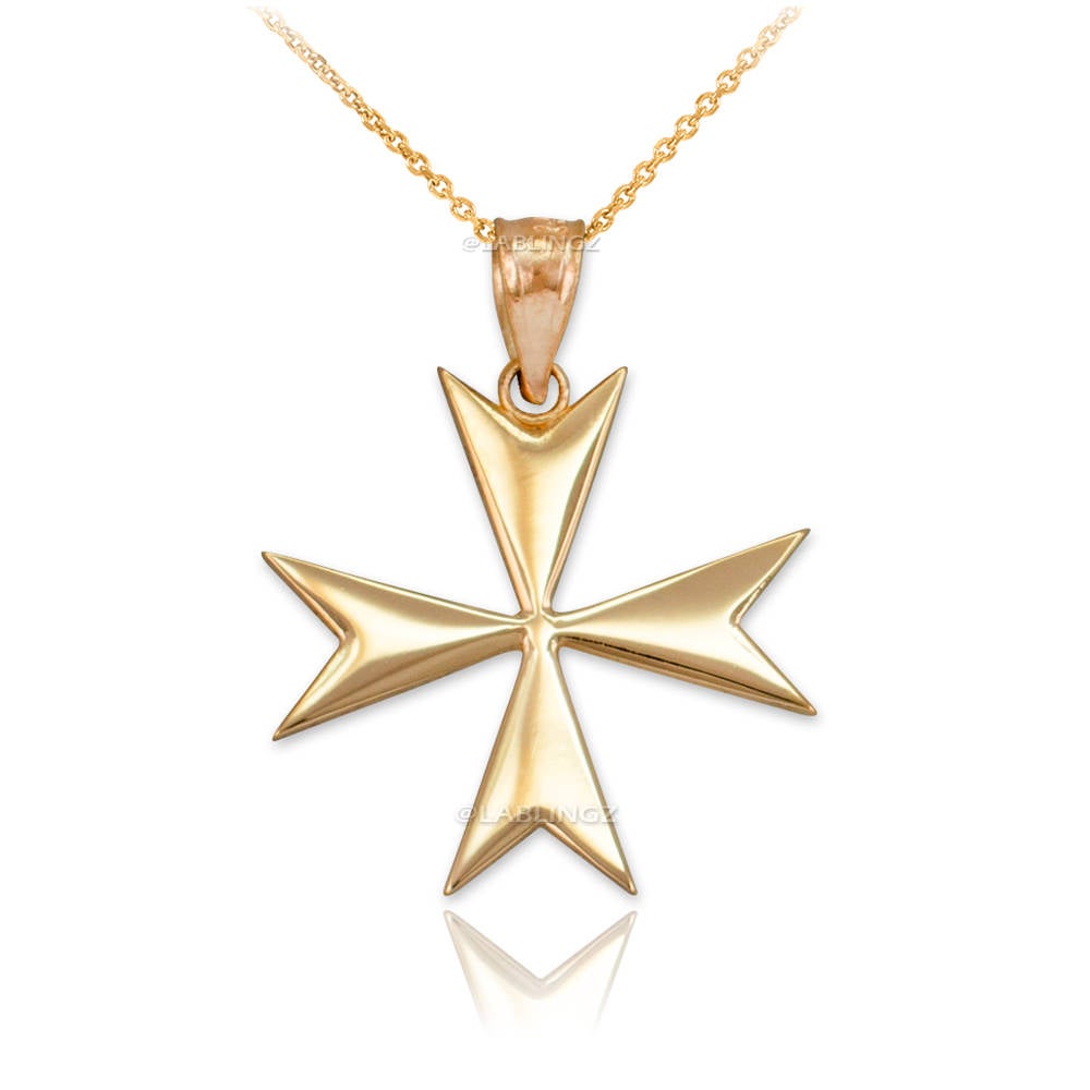 Gold Maltese Cross Pendant Necklace (yellow, white, rose gold) Karma Blingz