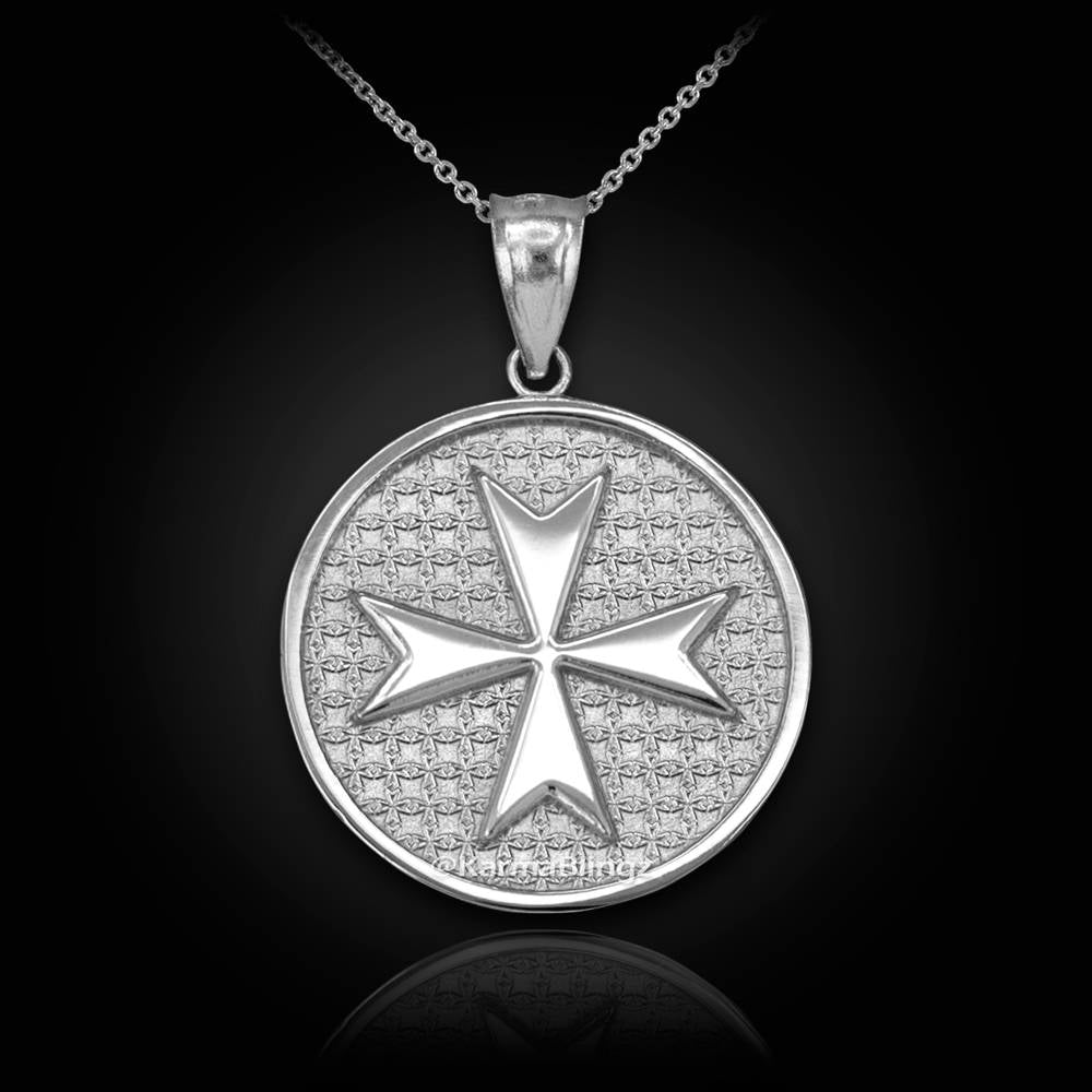 Solid Sterling Silver Maltese Cross Medal Pendant Necklace Karma Blingz