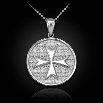 Solid Sterling Silver Maltese Cross Medal Pendant Necklace Karma Blingz