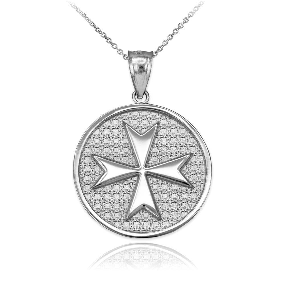 Solid Sterling Silver Maltese Cross Medal Pendant Necklace Karma Blingz