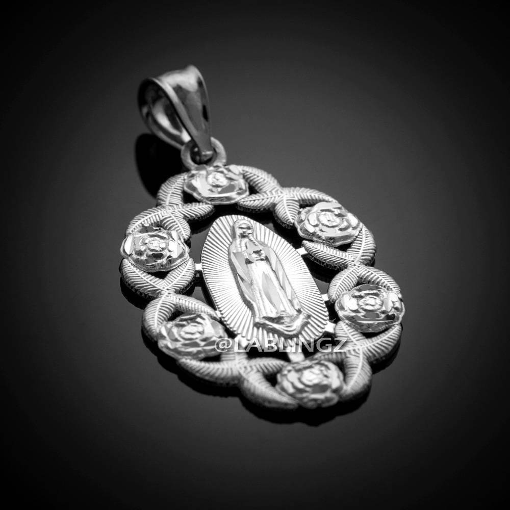 Our Lady Guadalupe Gold Pendant Necklace (multi-tone gold, white gold, 10k, 14k) Karma Blingz