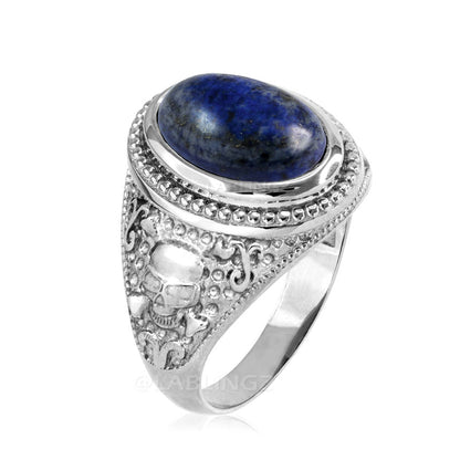 Sterling Silver Lapis Lazuli Skull And Bone Biker Gemstone Ring Karma Blingz