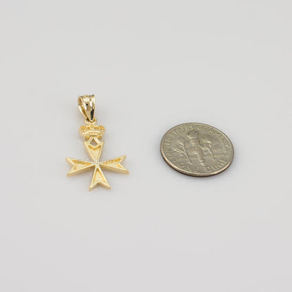 Gold Maltese Cross Crown Charm Necklace (yellow, white, rose gold) Karma Blingz