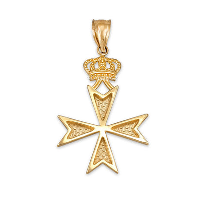 Gold Maltese Cross Crown Charm Necklace (yellow, white, rose gold) Karma Blingz