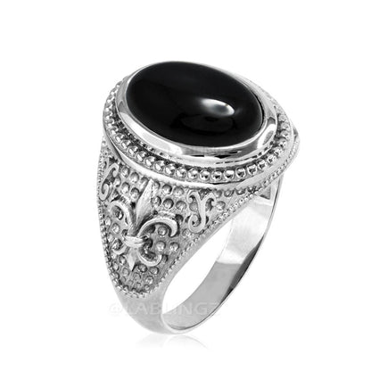 Sterling Silver Fleur De Lis Black Onyx Gemstone Statement Ring Karma Blingz