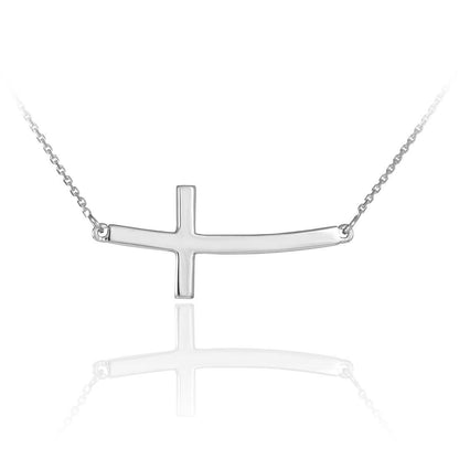 14K Solid Gold Sideways Curved Cross Necklace (yellow, white, rose gold) Karma Blingz