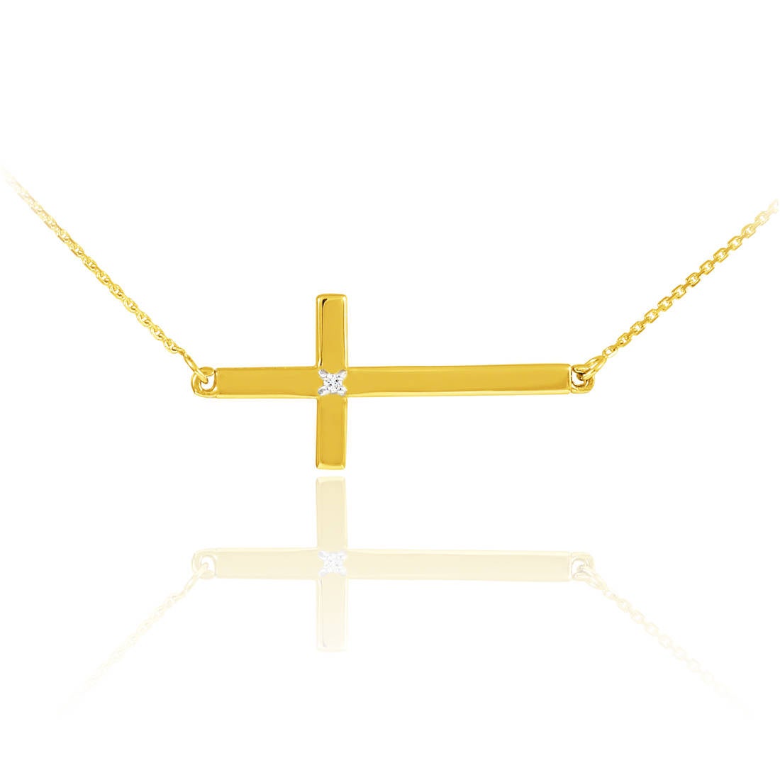 14K Solid Gold Diamond Sideways Cross Necklace (yellow, white, rose gold) Karma Blingz