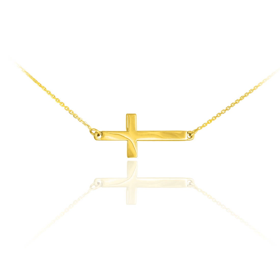 14K Gold Sideways Cross Necklace (yellow, white, rose gold) Karma Blingz