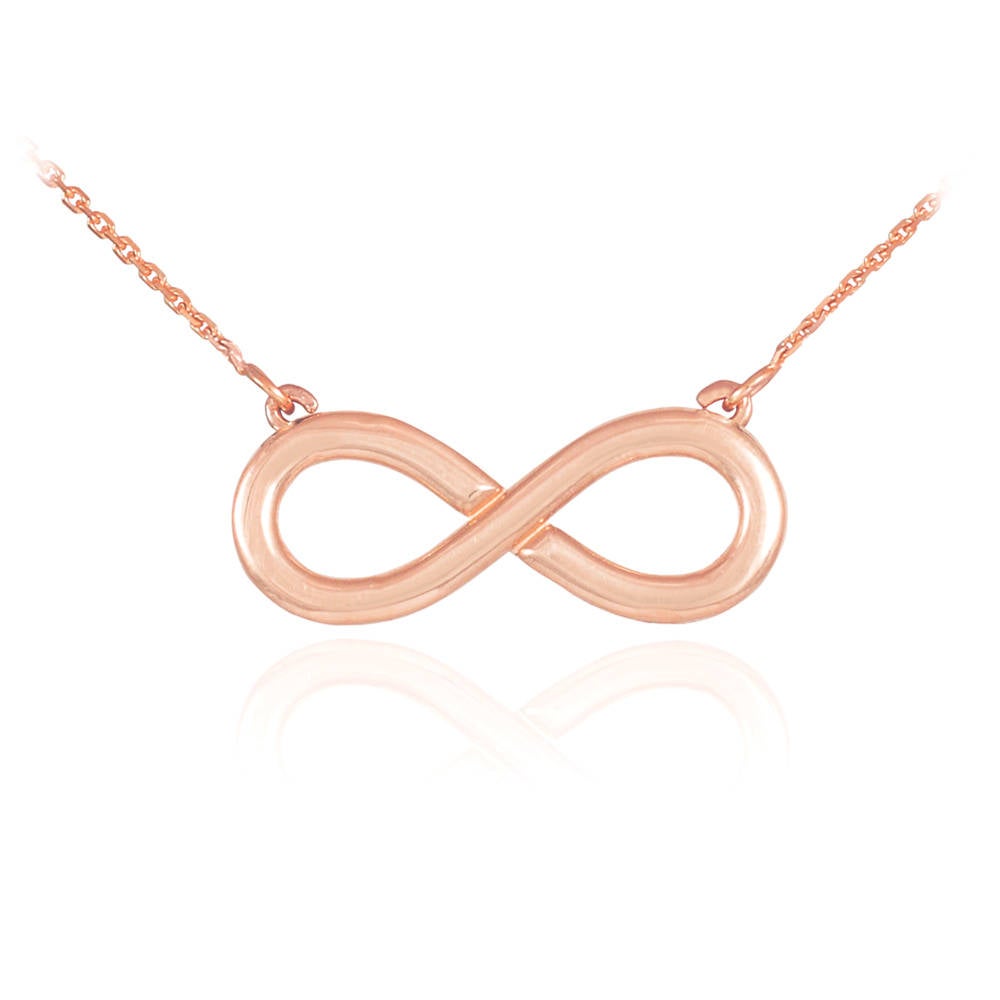 14K Polished Solid Gold Infinity Necklace (yellow, white, rose gold) Karma Blingz