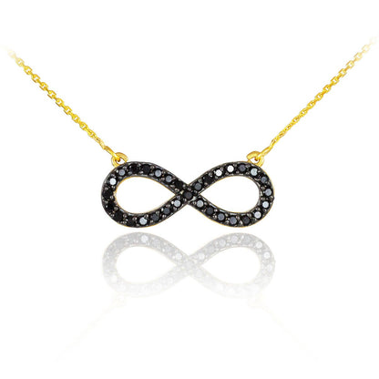14K Gold Infinity Black Diamond Necklace (yellow, white, rose gold) Karma Blingz