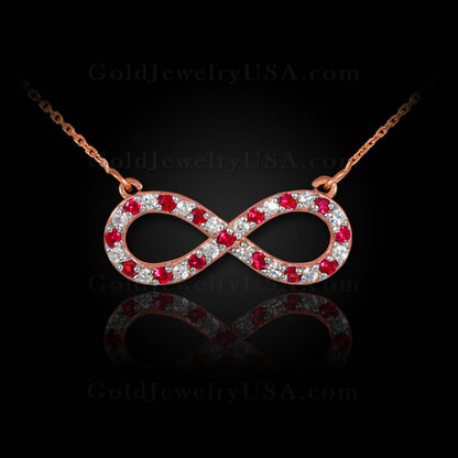 14K Gold Diamond and Ruby Infinity Necklace (yellow, white, rose gold) Karma Blingz