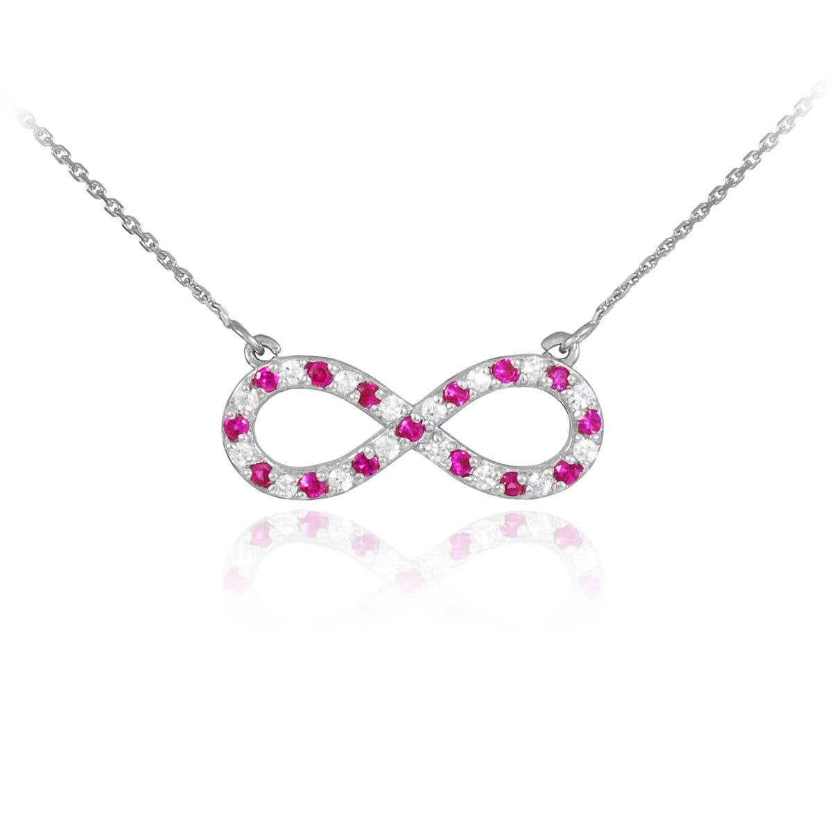 14K Gold Diamond and Ruby Infinity Necklace (yellow, white, rose gold) Karma Blingz