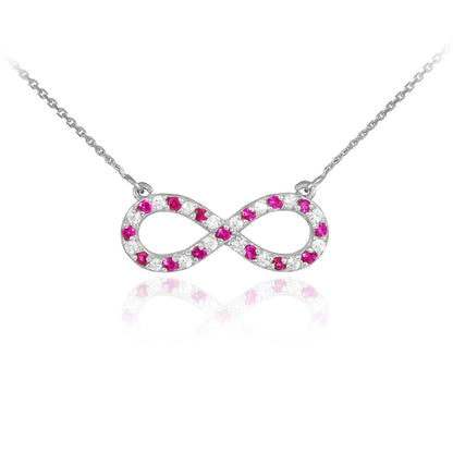14K Gold Diamond and Ruby Infinity Necklace (yellow, white, rose gold) Karma Blingz