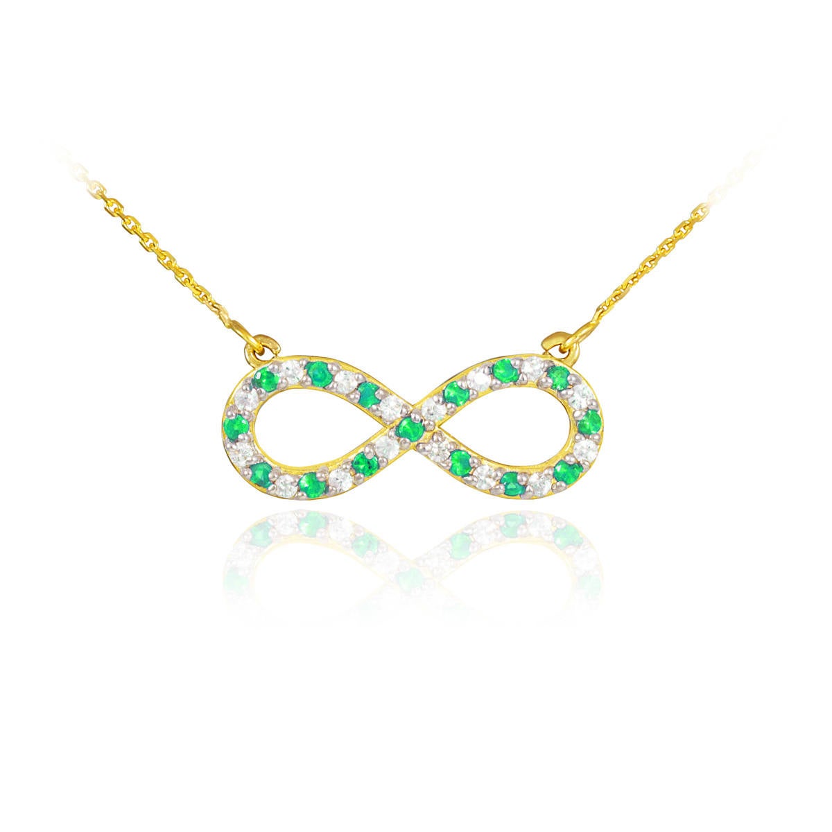 14K Gold Diamond and Emerald Infinity Necklace (yellow, white, rose gold) Karma Blingz