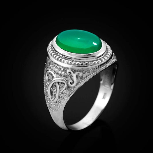 Sterling Silver Celtic Trinity Band Green Onyx Gemstone Ring Karma Blingz