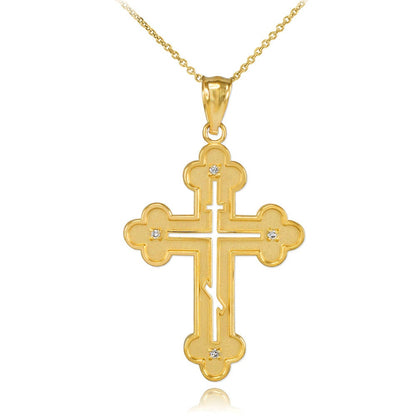 Gold Russian Eastern Orthodox Diamond Cross Pendant Necklace (yellow, white, rose gold) Karma Blingz