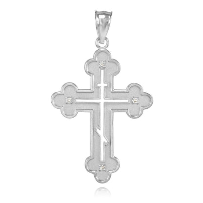 Gold Russian Eastern Orthodox Diamond Cross Pendant Necklace (yellow, white, rose gold) Karma Blingz