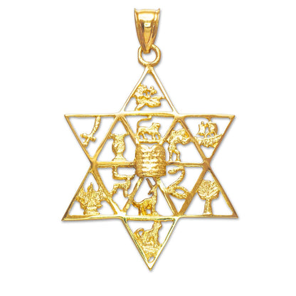 Gold Star of David Twelve 12 Tribes of Israel Jewish Pendant (yellow, white, rose gold, 10k, 14k) Karma Blingz