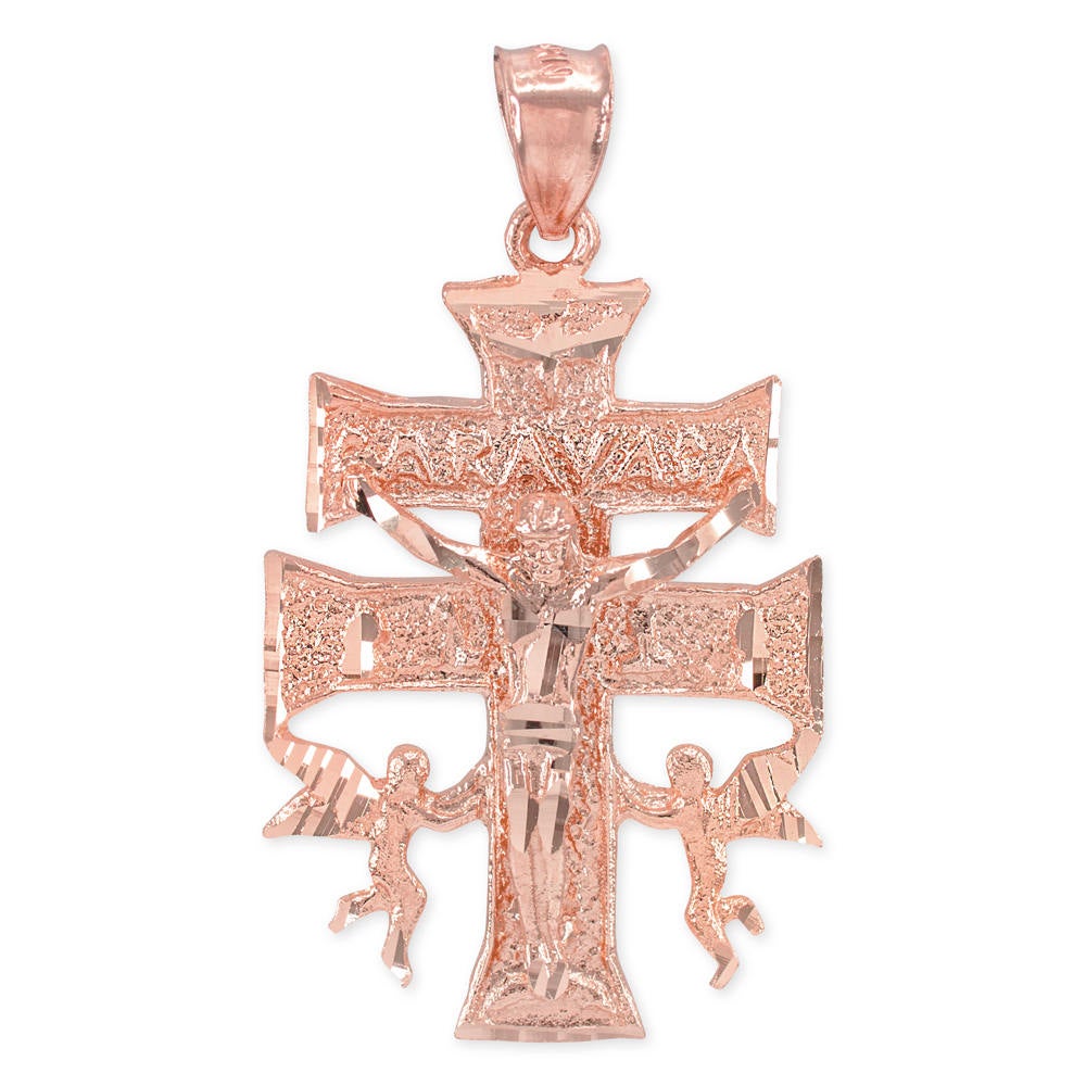 Solid Gold Caravaca Crucifix Double Cross Pendant (yellow, white, rose gold, 10k, 14k) Karma Blingz