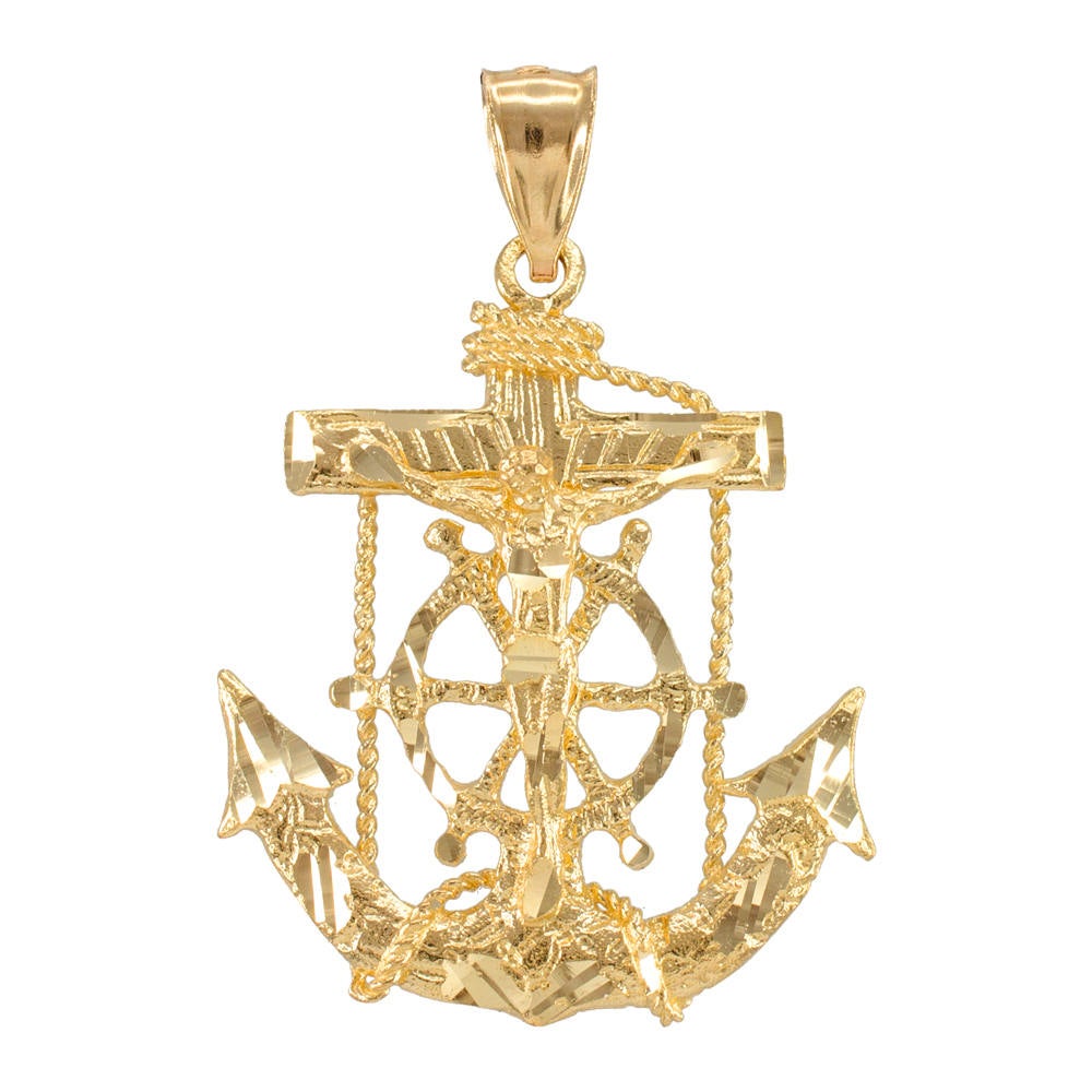Solid Gold Mariner Anchor Mens Midsize Crucifix Cross Pendant (yellow, white, rose gold, 10k, 14k) Karma Blingz