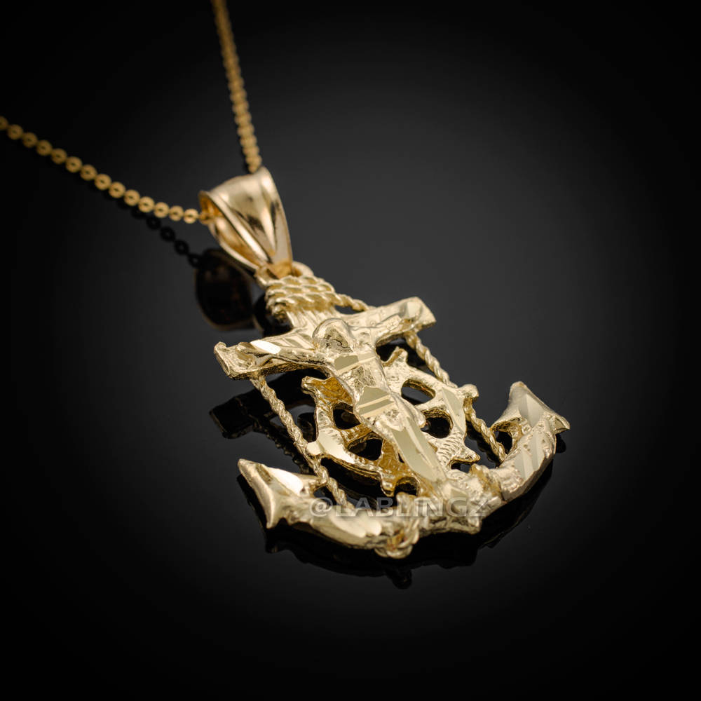 Gold Mariner Crucifix Anchor Cross Pendant Necklace (yellow, white, rose gold, 10k, 14k) Karma Blingz