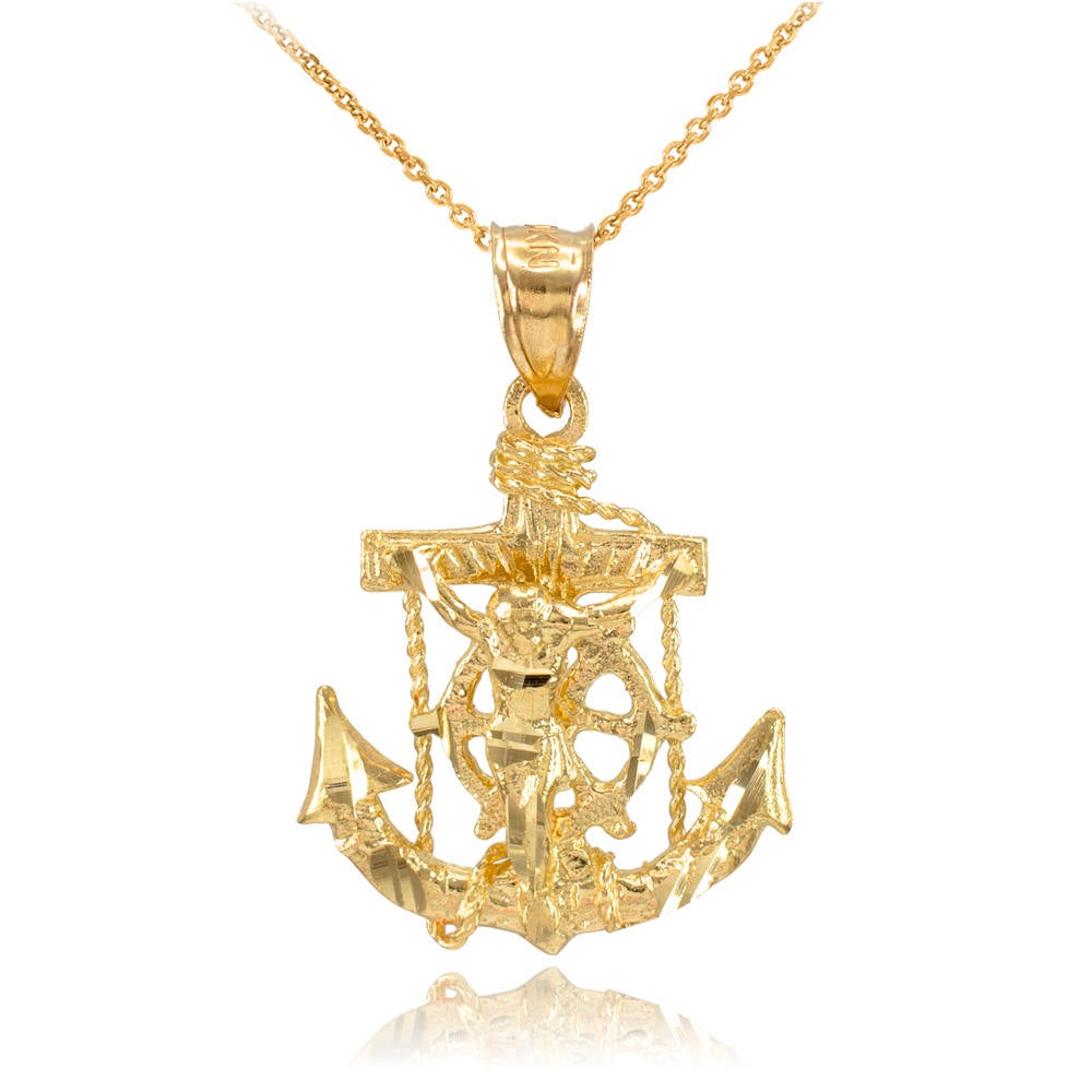 Gold Mariner Crucifix Anchor Cross Pendant Necklace (yellow, white, rose gold, 10k, 14k) Karma Blingz