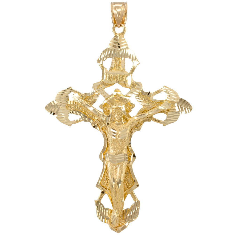 Solid Gold Mens Large Crucifix Cross Pendant (yellow, white, rose gold, 10k, 14k) Karma Blingz