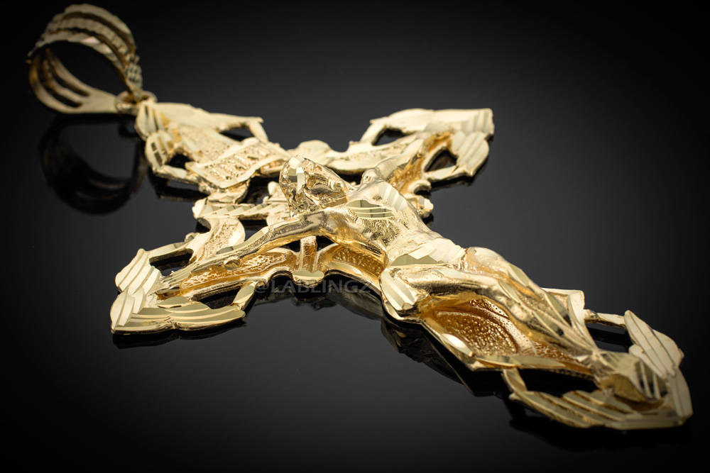 Solid Gold Mens X-Large Crucifix Cross Pendant (yellow, white, rose gold, 10k, 14k) Karma Blingz
