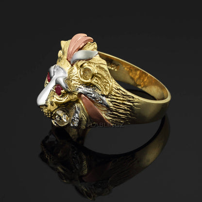 Multi-tone Gold Lion Head CZ Ring (10k, 14k) Karma Blingz