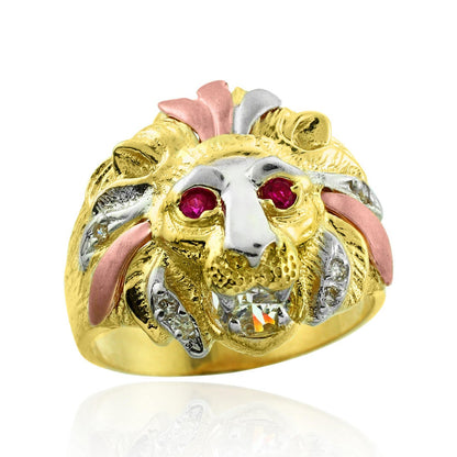 Multi-tone Gold Lion Head CZ Ring (10k, 14k) Karma Blingz