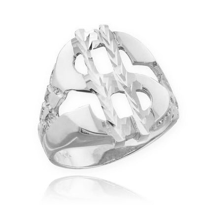 Sterling Silver Dollar Sign Cash Money Mens Hip-Hop Nugget Ring Karma Blingz