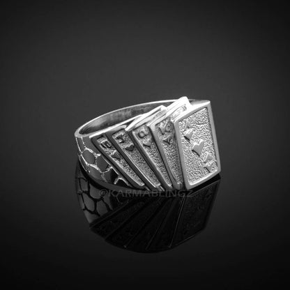 Sterling Silver Royal Flush of Hearts Poker Cards Nugget Ring Karma Blingz