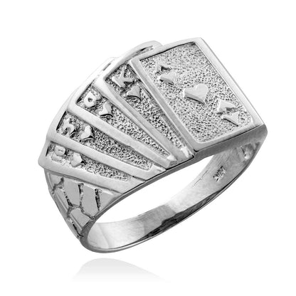 Sterling Silver Royal Flush of Hearts Poker Cards Nugget Ring Karma Blingz