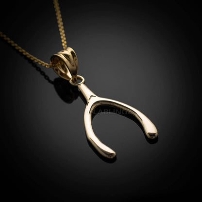 Polished Gold Wishbone Pendant Necklace (10k, 14k, yellow, white, rose gold) Karma Blingz