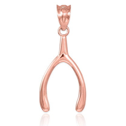 Polished Gold Wishbone Pendant Necklace (10k, 14k, yellow, white, rose gold) Karma Blingz