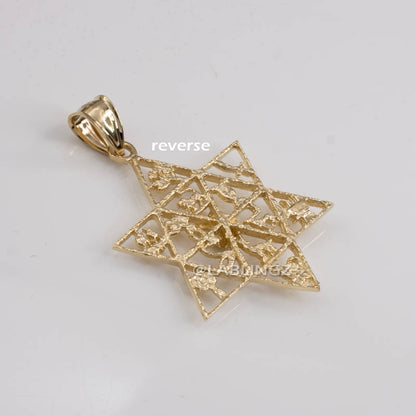 Gold Star of David Twelve 12 Tribes of Israel Jewish Pendant (yellow, white, rose gold, 10k, 14k) Karma Blingz